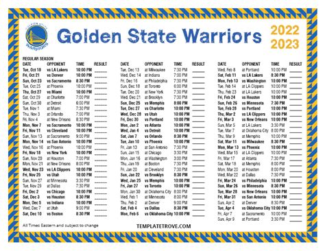 golden state warriors schedule 2023 printable